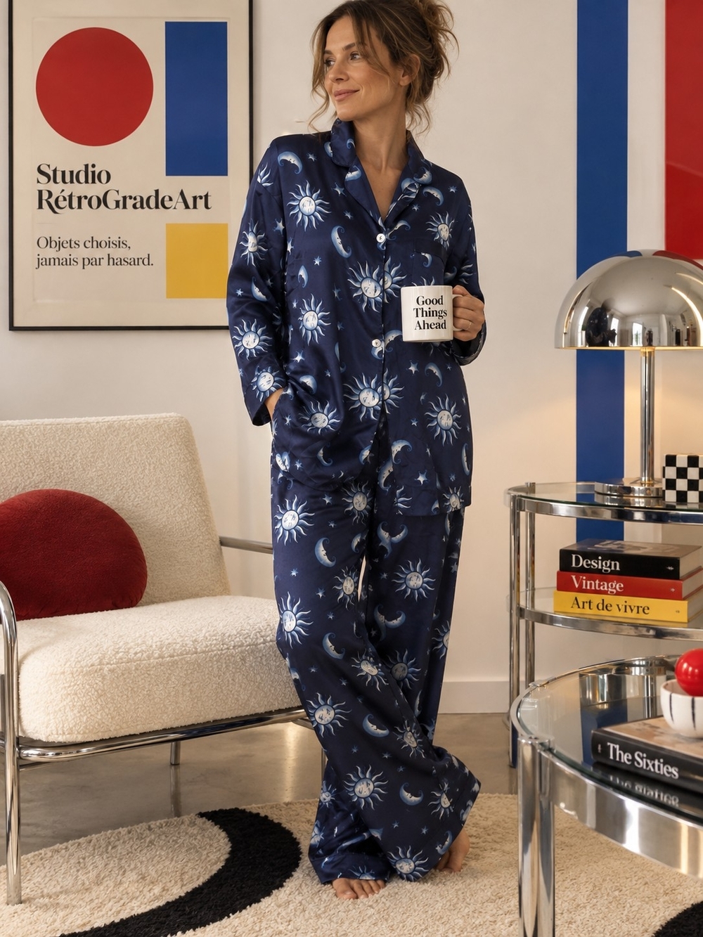 Vidoire Delage Women’s Celestial Pajama Set Sun Moon Stars Size M